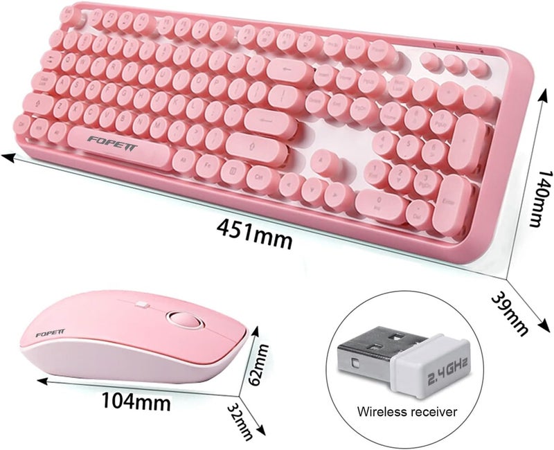 FOPETT Wireless Keyboard and Mouse Combo, 104 Keys Full-Sized 2.4 GHz Round Keycap Colorful Keyboards, USB Receiver Plug and Play, for Windows, Mac, PC, Laptop, Desktop (Pink) - Image 5
